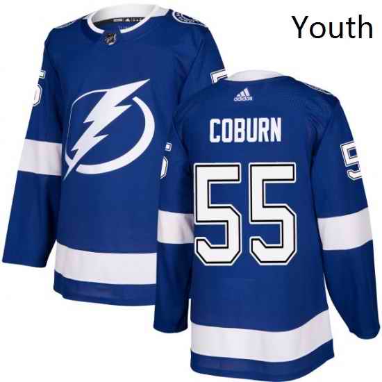 Youth Adidas Tampa Bay Lightning 55 Braydon Coburn Authentic Royal Blue Home NHL Jersey